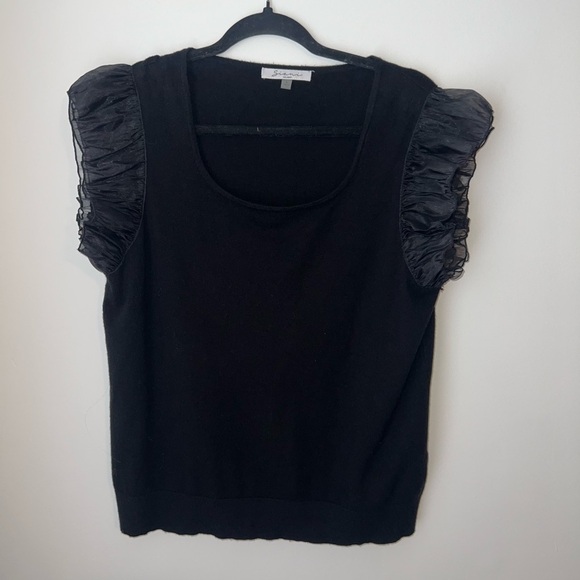 Sioni Milano Black Ruffled Tulle Sleeve Knit Top Large - Picture 8 of 11